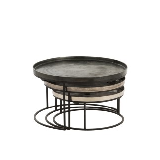 Set di 3 tavolini impilabili in alluminio nero 77,5x77,5x45,5 cm