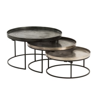 Set de 3 tables gigognes en aluminium noir H. 28/36/44 cm