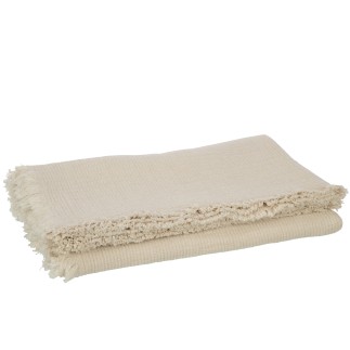 Plaid franges en mousseline de coton beige clair 130x180x1 cm