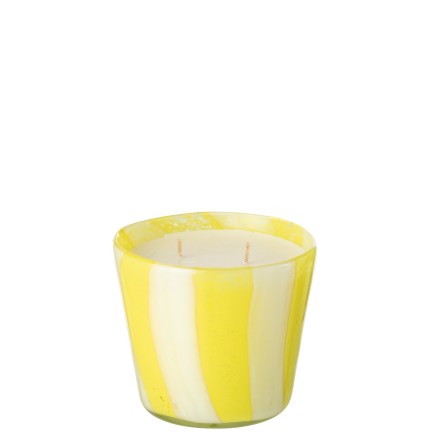 Bougie parfumée 50h dans photophore jaune 13x13x13 cm
