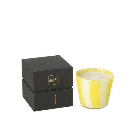 Bougie parfumée 50h dans photophore jaune 13x13x13 cm