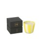 Bougie parfumée 50h dans photophore jaune 13x13x13 cm Bougie parfumée 50h dans photophore jaune 13x13x13 cm