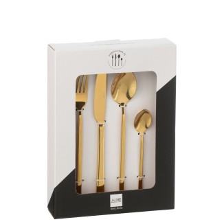 Conjunto de 24 talheres em aço inoxidável brilhante dourado