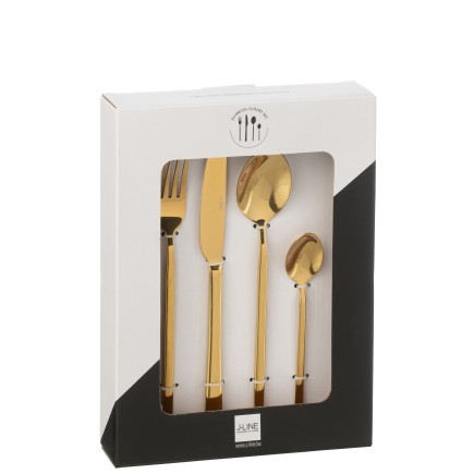 Conjunto de 24 talheres em aço inoxidável brilhante dourado