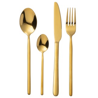 Conjunto de 24 talheres em aço inoxidável brilhante dourado