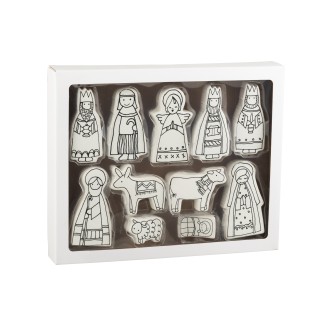 Scène de la nativité en céramique blanc 7.5x3x14 cm