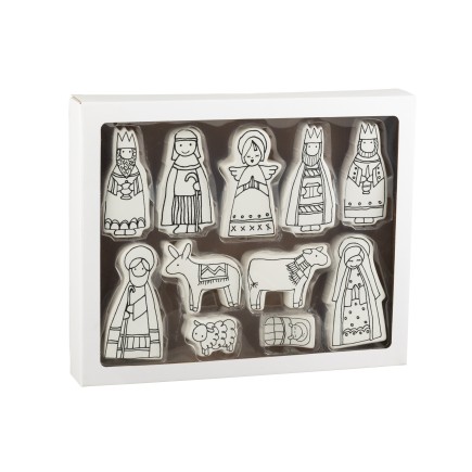 Scène de la nativité en céramique blanc 7.5x3x14 cm