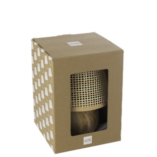 Lámpara LED a pilas de madera beige 17x17x23 cm