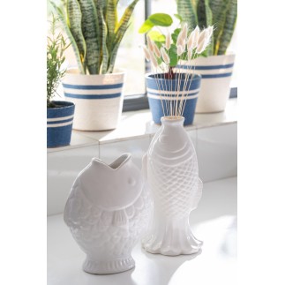 Jarrón soliflore pez de cerámica blanco 17,8 x 10,5 x 22,8 cm