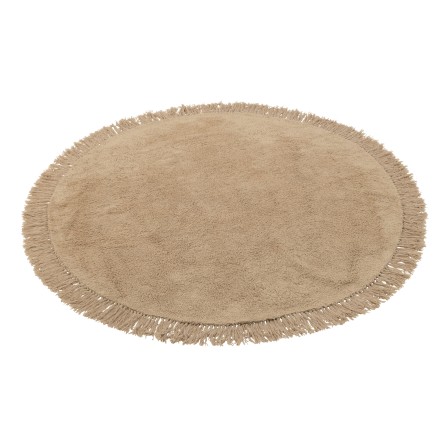 Alfombra redonda con flecos de algodón/lino/poliéster beige oscuro 150x150x2 cm