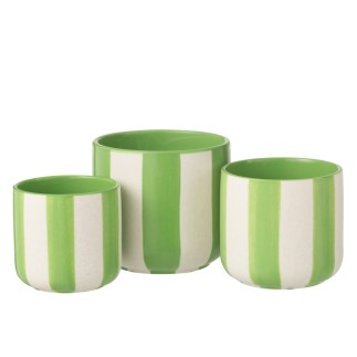 Cache-pot rayé en céramique vert et blanc 15x14x14 cm