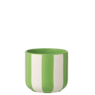 Cache-pot rayé en céramique vert et blanc 15x14x14 cm
