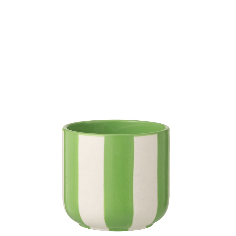 Macetero cerámica rayada verde y blanca, 15 x 14 x 14 cm Macetero cerámica rayada verde y blanca, 15 x 14 x 14 cm