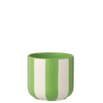 Vaso di fiori ceramica a righe verde e bianca 15x14x14 cm