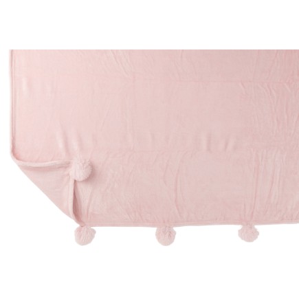 Manta con pompón de poliéster rosa empolvado de 170x130cm