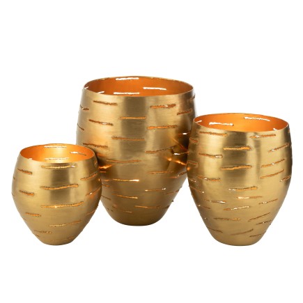Set de 3 photophores en métal doré D.30-36 et 48 cm
