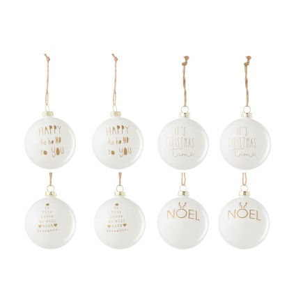 Boite de 8 boules de Noël en verre blanc 8x8x8 cm