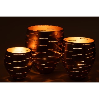 Set de 3 photophores en métal doré D.30-36 et 48 cm