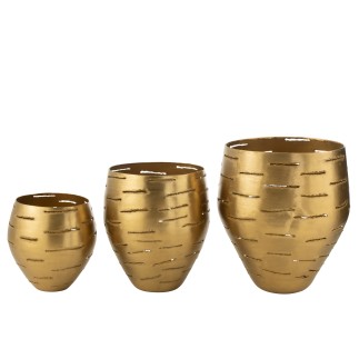 Set de 3 photophores en métal doré D.30-36 et 48 cm