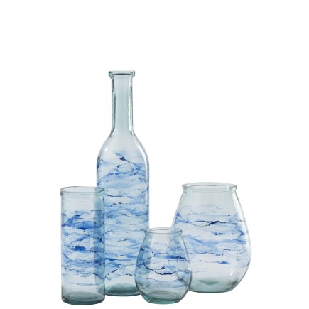 Vaso bottiglia in vetro blu 18x18x75 cm