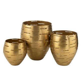 Set de 3 photophores en métal doré D.30-36 et 48 cm