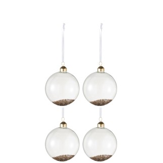 Boite de 4boules de Noël en verre transparent - or 10x10x10 cm
