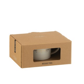 Taza con platillo en forma de corazón y cuchara de porcelana blanca 18x14x6cm.