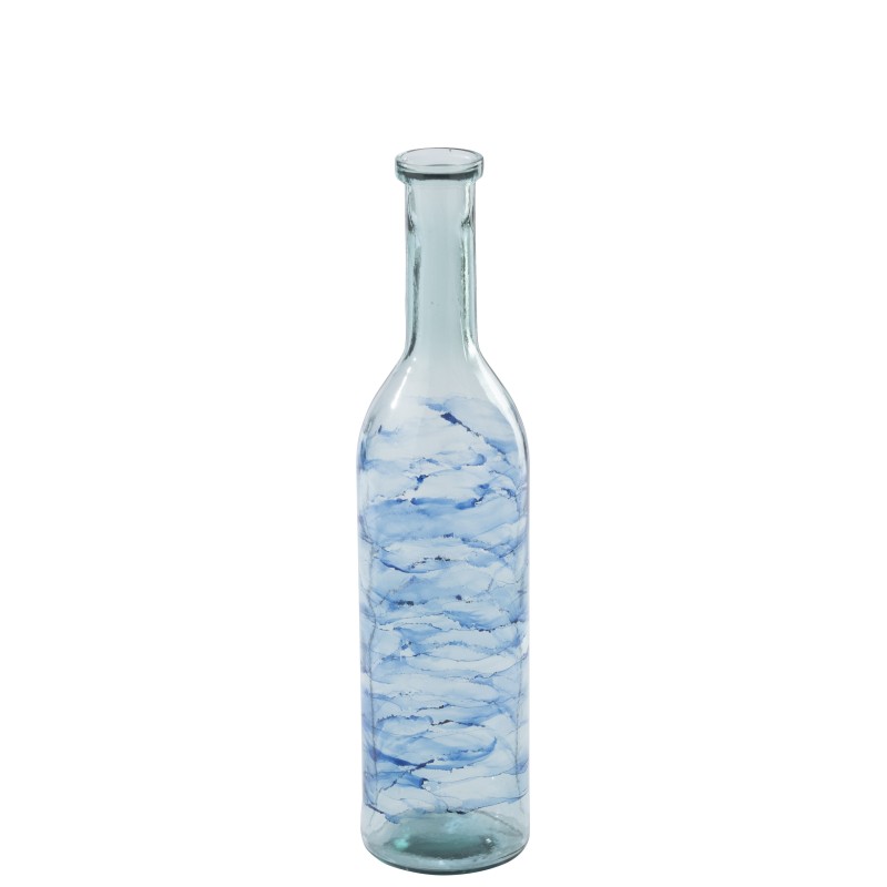 Vase bouteille en verre bleu 18x18x75 cm