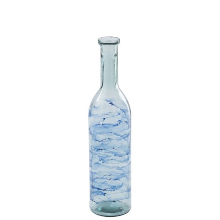 Vase bouteille en verre bleu 18x18x75 cm