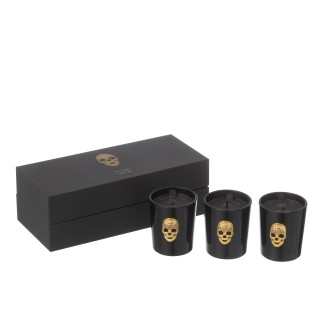 Scatola di 3 candele profumate in paraffina nera 21,5x9,5x7 cm