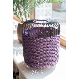 Candeeiro de mesa em metal e fibra roxa 27x27x34,5 cm