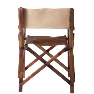 Sedia da regista in pelle e legno marrone 53x56x88 cm