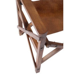 Sedia da regista in pelle e legno marrone 53x56x88 cm