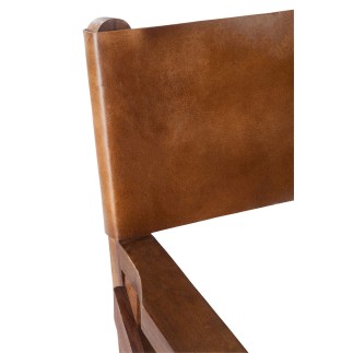 Sedia da regista in pelle e legno marrone 53x56x88 cm
