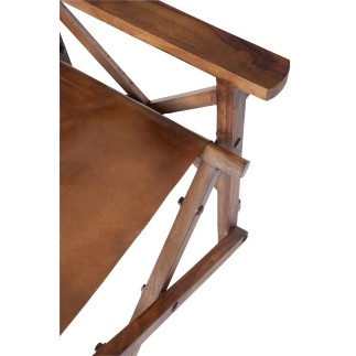 Sedia da regista in pelle e legno marrone 53x56x88 cm