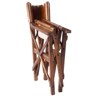 Sedia da regista in pelle e legno marrone 53x56x88 cm