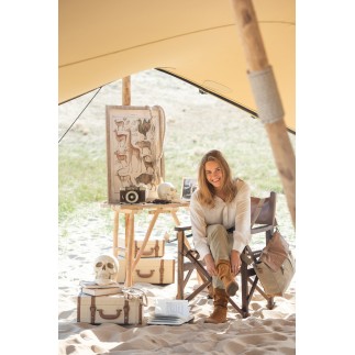 Sedia da regista in pelle e legno marrone 53x56x88 cm