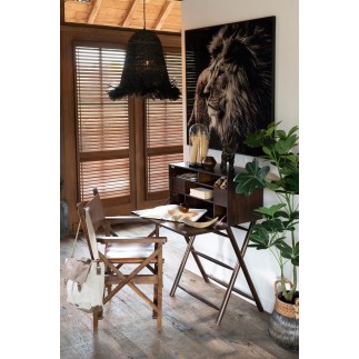 Sedia da regista in pelle e legno marrone 53x56x88 cm