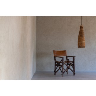 Sedia da regista in pelle e legno marrone 53x56x88 cm