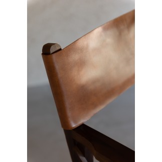Sedia da regista in pelle e legno marrone 53x56x88 cm