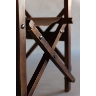 Sedia da regista in pelle e legno marrone 53x56x88 cm