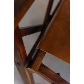 Sedia da regista in pelle e legno marrone 53x56x88 cm
