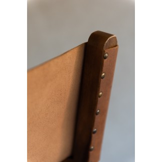 Sedia da regista in pelle e legno marrone 53x56x88 cm