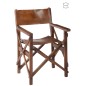 Sedia da regista in pelle e legno marrone 53x56x88 cm