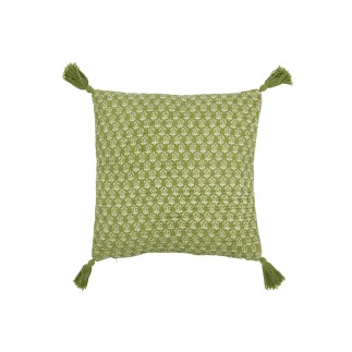 Almofada com flores e laços em algodão verde 45x45x12 cm