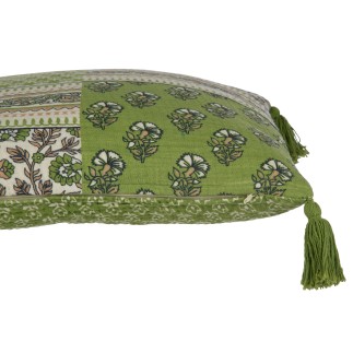 Cuscino fiori+campane in cotone verde 45x45x12 cm