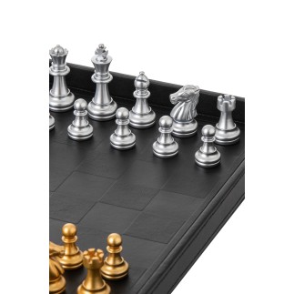 Boite de jeux de cartes et échecs en bois noir 35x35x10 cm