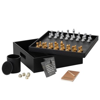 Boite de jeux de cartes et échecs en bois noir 35x35x10 cm