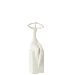 Statuetta donna seduta in poliresina bianca 12,5x12x38 cm