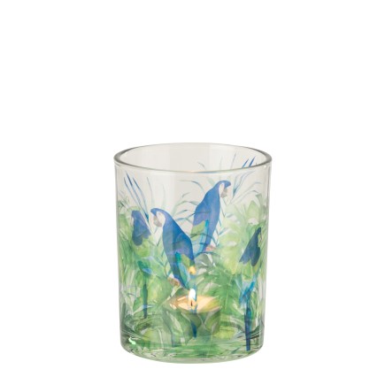 Porta-velas com motivo de papagaio em vidro azul 10x10x12,5 cm